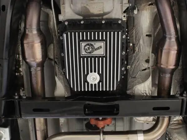 aFe POWER Transmission Pan Ford Trucks 80-92 (AOD Transmission)- Black w/ Machined Fins thumbnail 3
