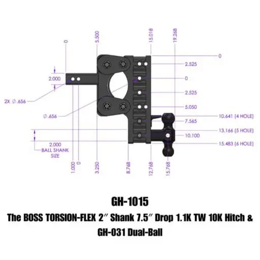 Gen-Y The Boss Torsion-Flex 2in Shank 7.5in Drop 1.1K TW 10K Hitch w/GH-031 Dual-Ball