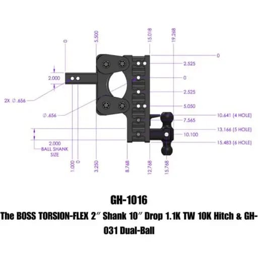 Gen-Y The Boss Torsion-Flex 2in Shank 10in Drop 1.1K TW 10K Hitch w/GH-031 Dual-Ball
