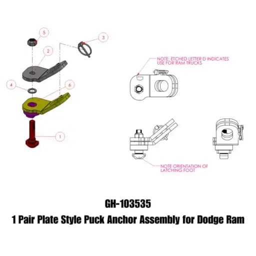 Gen-Y Dodge Plate Style Puck Safety Chain Anchor Assembly - Pair