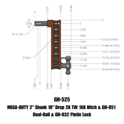 Gen-Y Mega Duty 2in Shank 10in Drop 2K TW 16K Hitch w/GH-051 Dual-Ball/GH-032 Pintle Lock