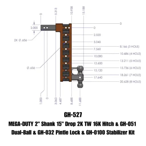 Gen-Y Mega Duty 2in Shank 15in Drop 16K Hitch w/Dual-Ball/Pintle Lock/Stabilizer Kit