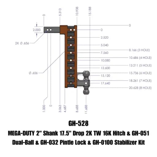 Gen-Y Mega Duty 2in Shank 17.5in Drop 16K Hitch w/Dual-Ball/Pintle Lock/Stabilizer Kit