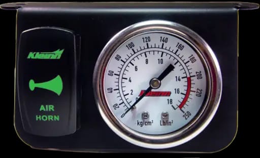 Kleinn Panel Mounted 160 PSI Gauge w/ an Illuminated GREEN Momentary Rocker Switch