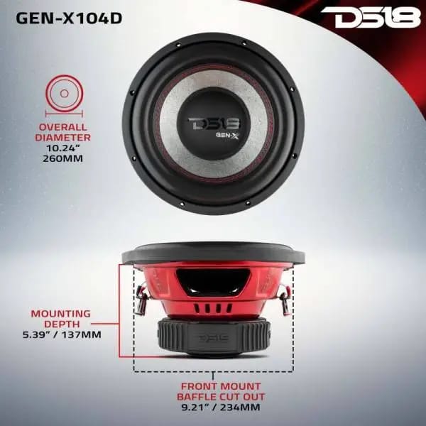 DS18 10in 400 Watts RMS 4 ohm DVC Subwoofer Ferrite Motor And Dual Voice Coils thumbnail 2