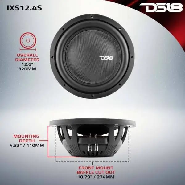 DS18 12in 800 Watts RMS 4 ohm SVC Shallow Mount Fiber Glass Subwoofer IXS Series thumbnail 3