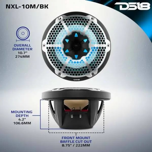 DS18 NXL-M Series Speaker w/ RGB LED Lights 10in 2-Way 200Watts RMS 4 ohm Black thumbnail 9