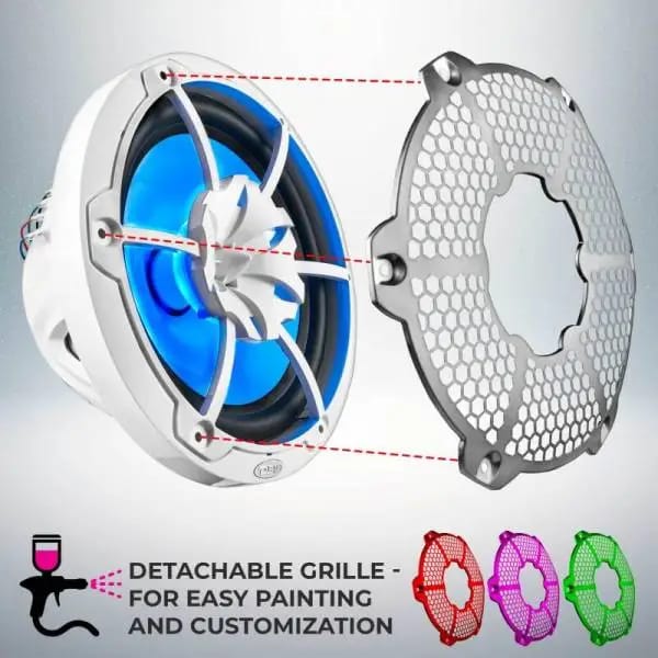 DS18 NXL-M Series Spkr w/ RGB LED Lights 10in 2-Way 200 Watts RMS 4 ohm Wht Grill Detached w/ Cover thumbnail 7