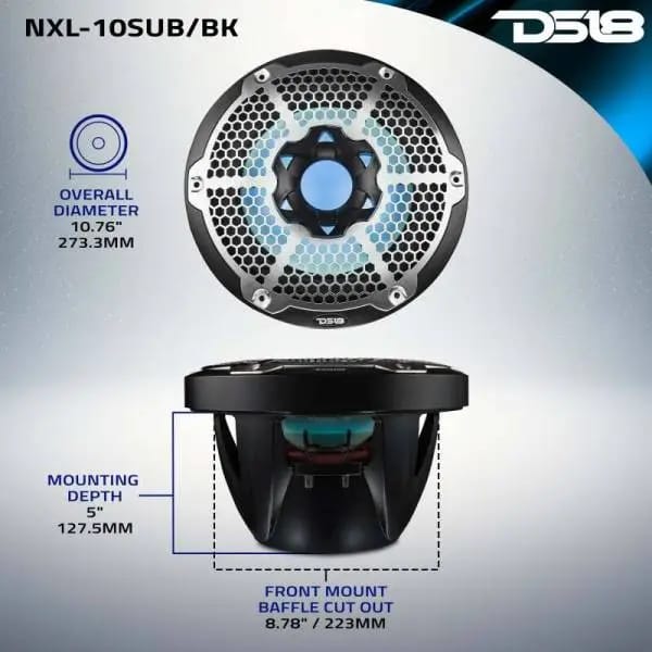 DS18 Subwoofer & Enclosure 10in 300 Watts RMS 4 ohm SVC Black w/ Covers thumbnail 10