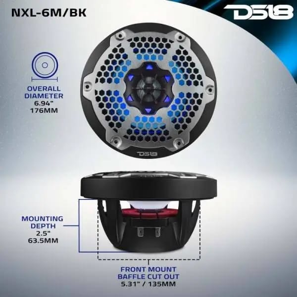 DS18 NXL-M Series Spkr w/ RGB LED Lights 6.5in 2-Way 100 Watts RMS 4 ohm Blk Grill Detached w/ Cover thumbnail 3