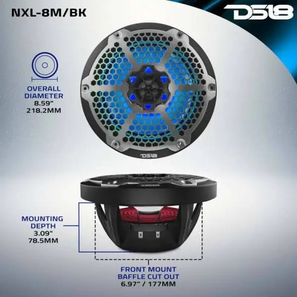 DS18 NXL-M Series Speaker w/ RGB LED Lights 8in 2-Way 125 Watts RMS 4 ohm Black thumbnail 10