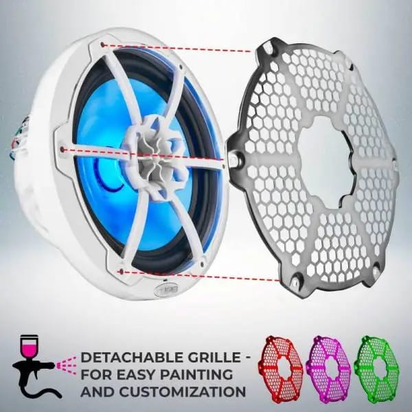 DS18 NXL-M Series Speaker w/ RGB LED Lights 8in 2-Way 125 Watts RMS 4 ohm White w/ Cover thumbnail 8