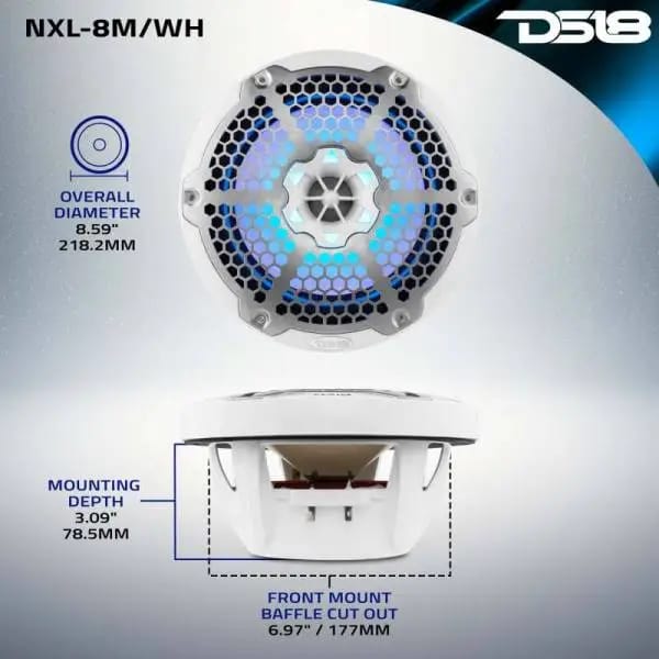 DS18 NXL-M Series Speaker w/ RGB LED Lights 8in 2-Way 125 Watts RMS 4 ohm White w/ Cover thumbnail 11
