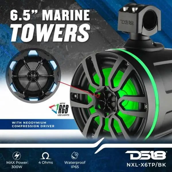 DS18 Tower Speakers 6.5in 100 Watts RMS w/ RGB LED Lights Red thumbnail 8