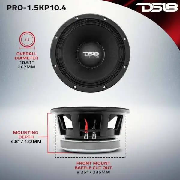 DS18 10in 1000 Watts RMS 4 ohm Mid-Bass Loudspeaker thumbnail 2