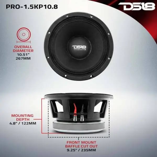 DS18 10in 1000 Watts RMS 8 ohm Mid-Bass Loudspeaker thumbnail 3