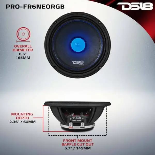 DS18 6.5in 225 Watts RMS 4 ohm Neodymium Full Range Loudspeaker RGB Bullet Loudspeaker thumbnail 3