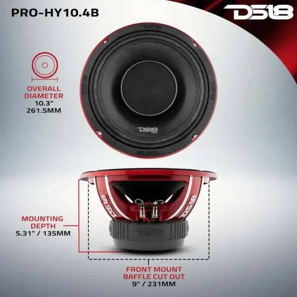 DS18 10in 350 Watts RMS 4 ohm Mid-Range Loudspeaker w/ Water Resistant Cone thumbnail 3