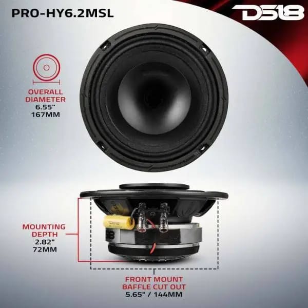 DS18 6.5in 150 Watts RMS 2 ohm Mid-Range Loudspeaker Shallow Grill Included thumbnail 3