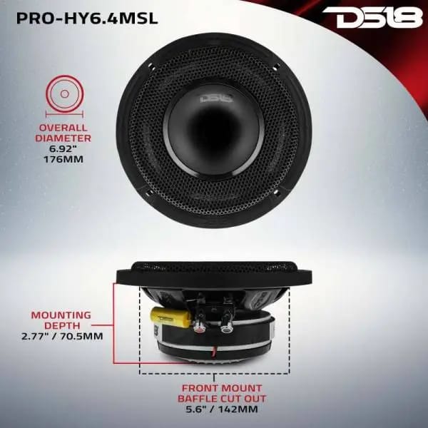 DS18 6.5in 150 Watts RMS 4 ohm Mid-Range Loudspeaker Shallow Grill Included thumbnail 4