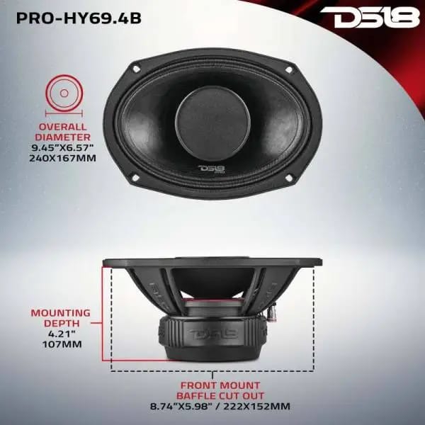 DS18 6x9in 250 Watts RMS 4 ohm Mid-Range Loudspeaker w/ Water Resistant Cone thumbnail 3