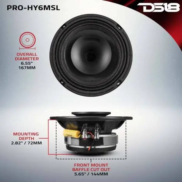 DS18 6.5in 150 Watts RMS 8 ohm Mid-Range Loudspeaker Shallow Grill Included thumbnail 3