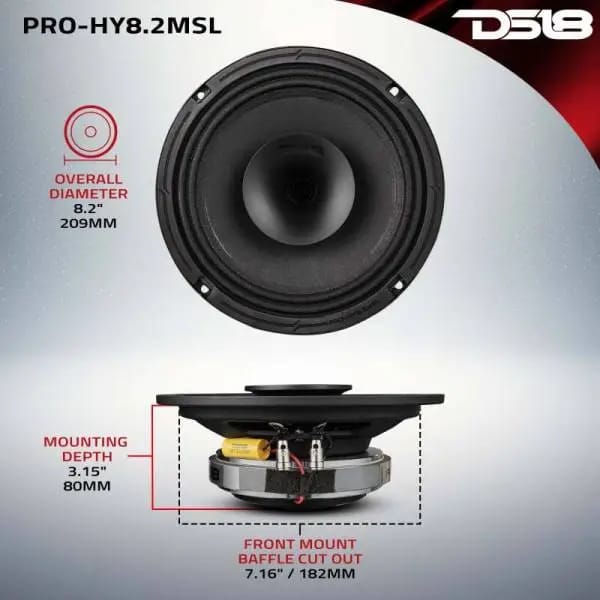 DS18 8in 200 Watts RMS 2 ohm Mid-Range Loudspeaker Shallow Grill Included thumbnail 3