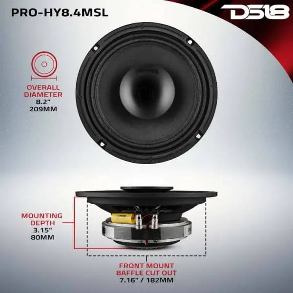 DS18 8in 200 Watts RMS 4 ohm Mid-Range Loudspeaker Shallow Grill Included thumbnail 3