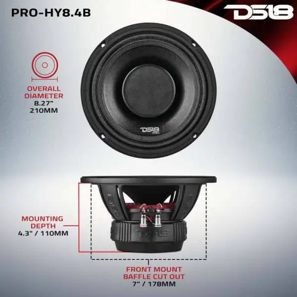 DS18 8in 250 Watts RMS 4 ohm Mid-Range Loudspeaker w/ Water Resistant Cone thumbnail 3