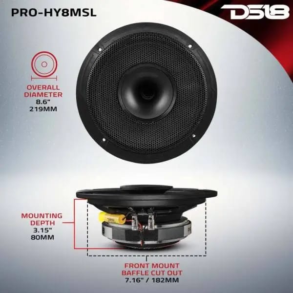 DS18 8in 200 Watts RMS 8 ohm Mid-Range Loudspeaker Shallow Grill Included thumbnail 3