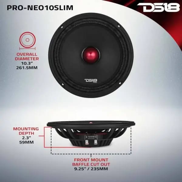 DS18 10in 250 Watts RMS 4 ohm Neodymium Shallow Mid-Range Loudspeaker Bullet Loudspeaker thumbnail 7