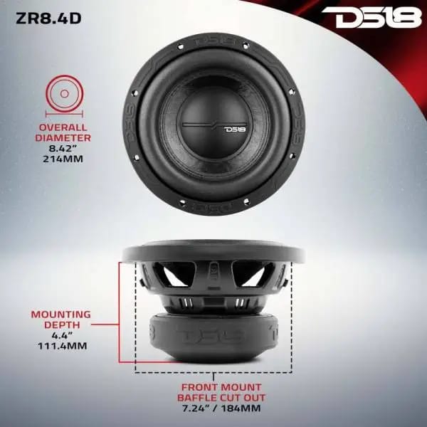DS18 8in 450 Watts RMS 4 ohm DVC ZR Subwoofer thumbnail 3