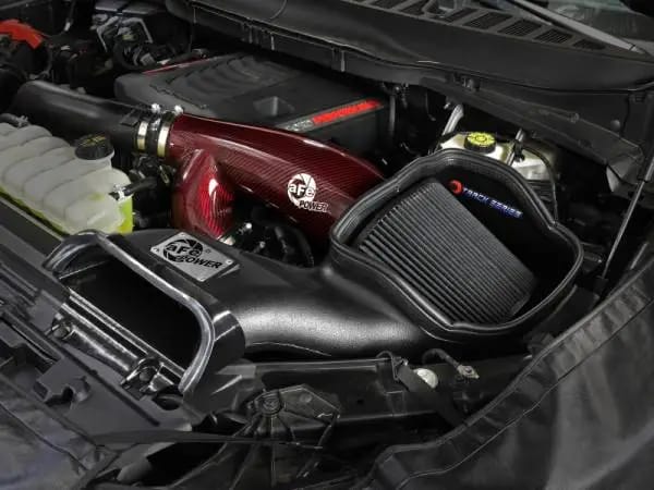 aFe 17-24 Ford F-150 Track Series Red Kevlar Carbon Fiber C/A Intake System w/Black Pro 5R Filter thumbnail 2