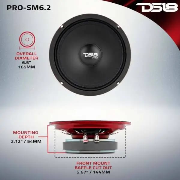 DS18 6.5in 200 Watts RMS 2 ohm Mid-Range Loudspeaker Shallow thumbnail 3