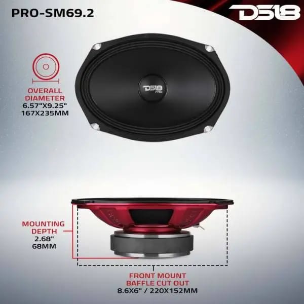 DS18 6x9in 250 Watts RMS 2 ohm Mid-Range Loudspeaker Shallow thumbnail 7