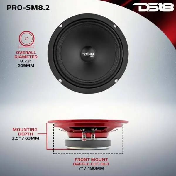 DS18 8in 250 Watts RMS 2 ohm Mid-Range Loudspeaker Shallow thumbnail 3