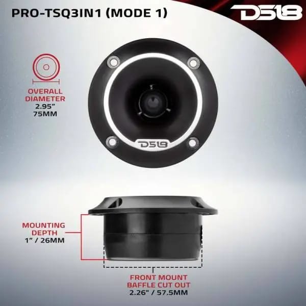 DS18 3in Surface Flush Angle High Comp Neodymium Super Bullet Twtr 100 Watts RMS 1in Almnm Vc 4 ohm thumbnail 5