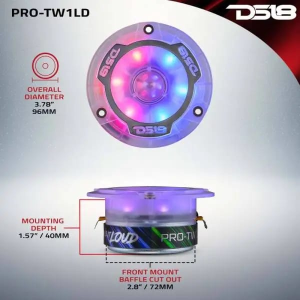 DS18 3.8in Super Bullet Tweeter 120 Watts RMS 1in Aluminum Vc 4 ohm Digital LED Lights thumbnail 3