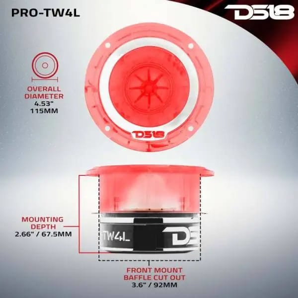 DS18 4.5in Super Bullet Tweeter 280 Watts RMS 1.75in Titanium Vc 4 ohm RGB LED Lights thumbnail 2