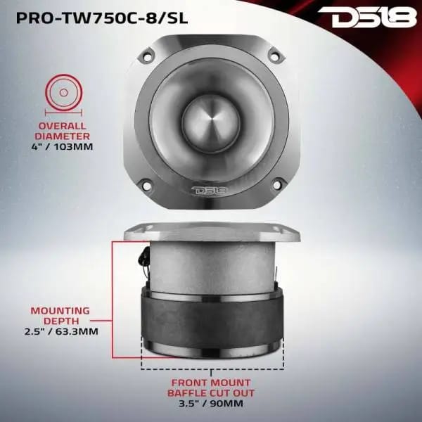 DS18 4in Super Bullet Tweeter 200 Watts RMS 1.5in Titanium Vc 8 ohm Silver thumbnail 9