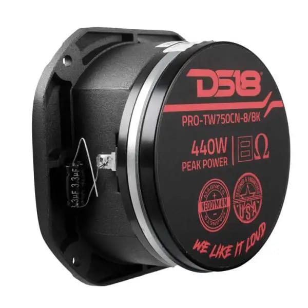 DS18 4in Super Bullet Tweeter Neodymium 220 Watts RMS 1.5in Titanium Vc 8 ohm Black thumbnail 2