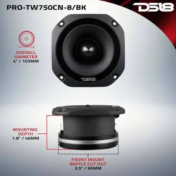 DS18 4in Super Bullet Tweeter Neodymium 220 Watts RMS 1.5in Titanium Vc 8 ohm Black thumbnail 3