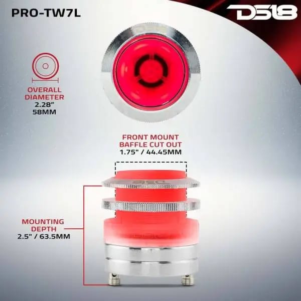 DS18 2.3in Super Bullet Tweeter 100 Watts RMS 1in Titanium Vc 4 ohm RGB LED Lights thumbnail 2