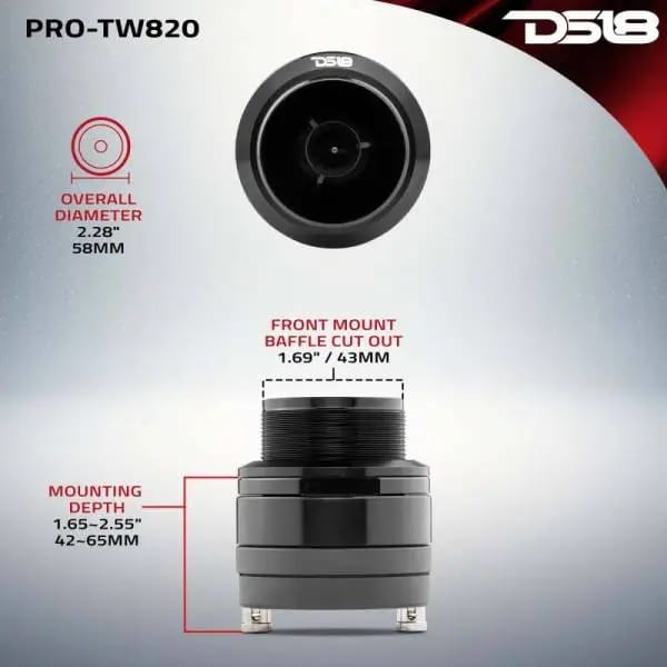 DS18 2.3in High Compression Neodymium Super Bullet Tweeter 100 Watts RMS 1.4in Aluminum VC 4 ohm thumbnail 2
