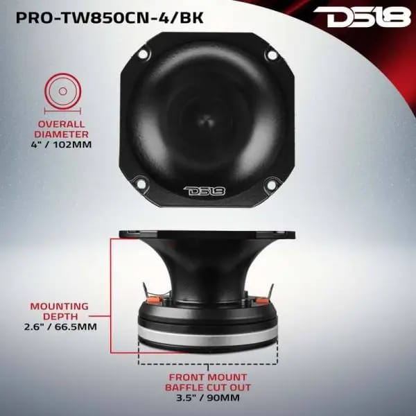 DS18 4in Super Bullet Tweeter Neodymium 250 Watts RMS 1.5in PEI Vc 4 ohm Black thumbnail 3
