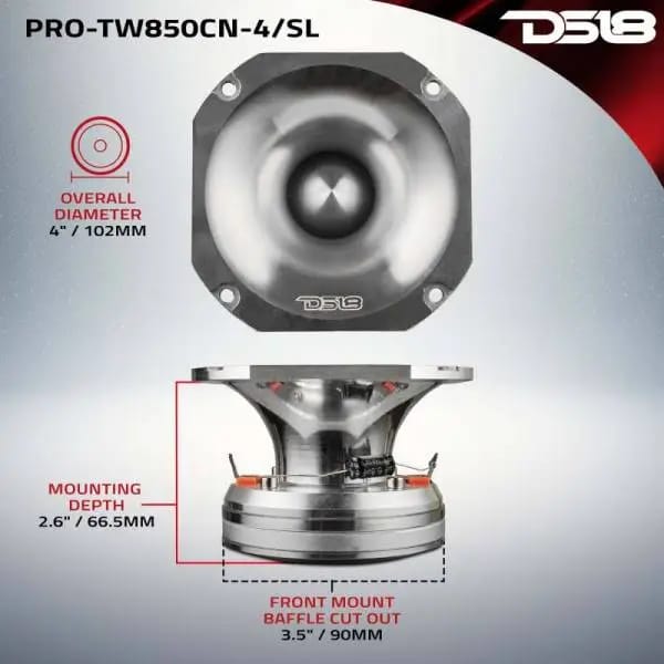 DS18 4in Super Bullet Tweeter Neodymium 250 Watts RMS 1.5in PEI Vc 4 ohm Silver thumbnail 4