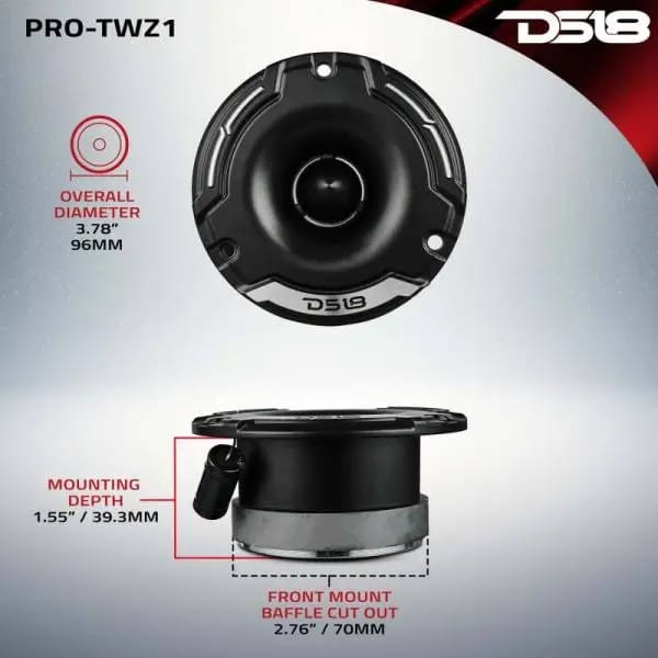 DS18 3.8in Super Bullet Tweeter Compression TW 100 Watts RMS 1in Aluminum Vc 4 ohm thumbnail 3