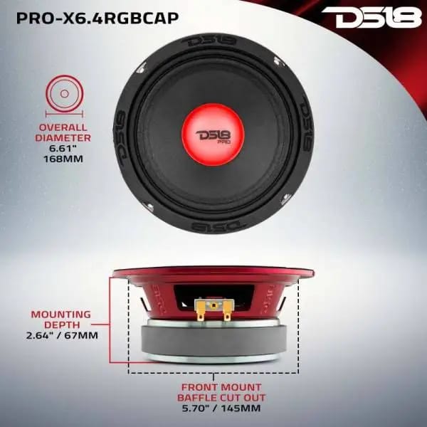 DS18 6.5in 250 Watts RMS 4 ohm Mid-Range Loudspeaker w/ RGB Dust Cap thumbnail 3