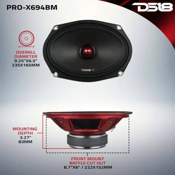 DS18 6x9in 275 Watts RMS 4 ohm Mid-Range Loudspeaker Bullet Loudspeaker Grill Included thumbnail 3