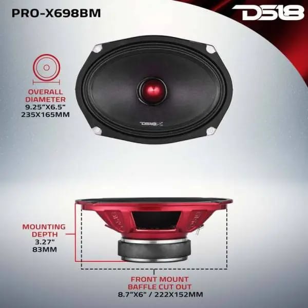 DS18 6x9in 275 Watts RMS 8 ohm Mid-Range Loudspeaker Bullet Loudspeaker Grill Included thumbnail 2